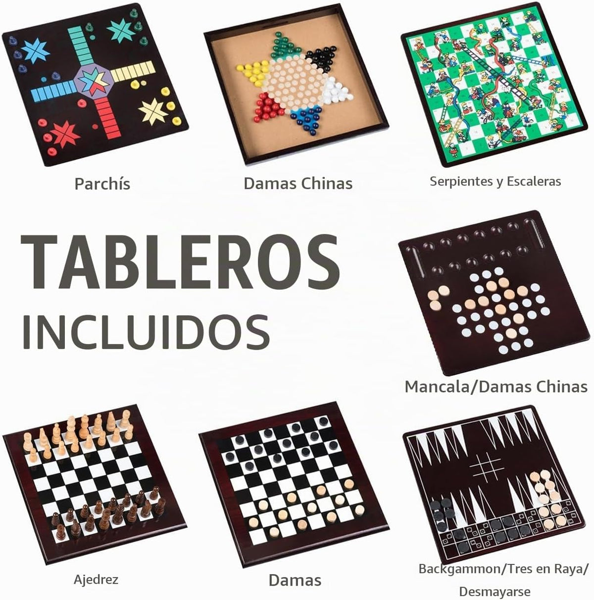 Juego de mesa 15 en 1, tablero con detalles en madera, juego con cajón de almacenamiento, juegos: damas, ajedrez, damas, parcheesi chino, tictactoe, solitario, serpientes y escaleras, mancala, backgammon, dados, juego de cartas de póquer, Dominos y otros