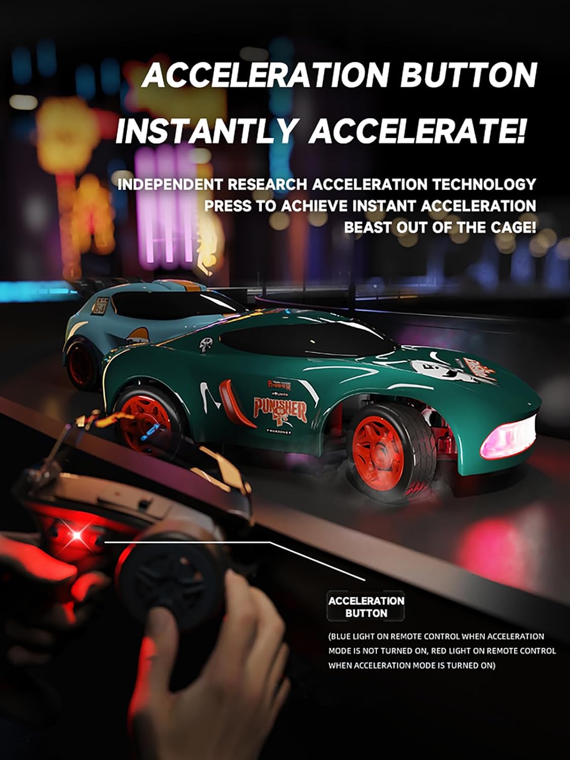 ANTSIR Auto RC 1/64 Drift, 7 luces LED coloridas 4WD RTR Regalo deportivo de carreras