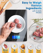 Báscula de alimentos digital de peso gramos y onzas, 22 libras/10 kg báscula de cocina para cocinar hornear, 1 g/0.1 onza precisión graduación, elegante plataforma de vidrio templado