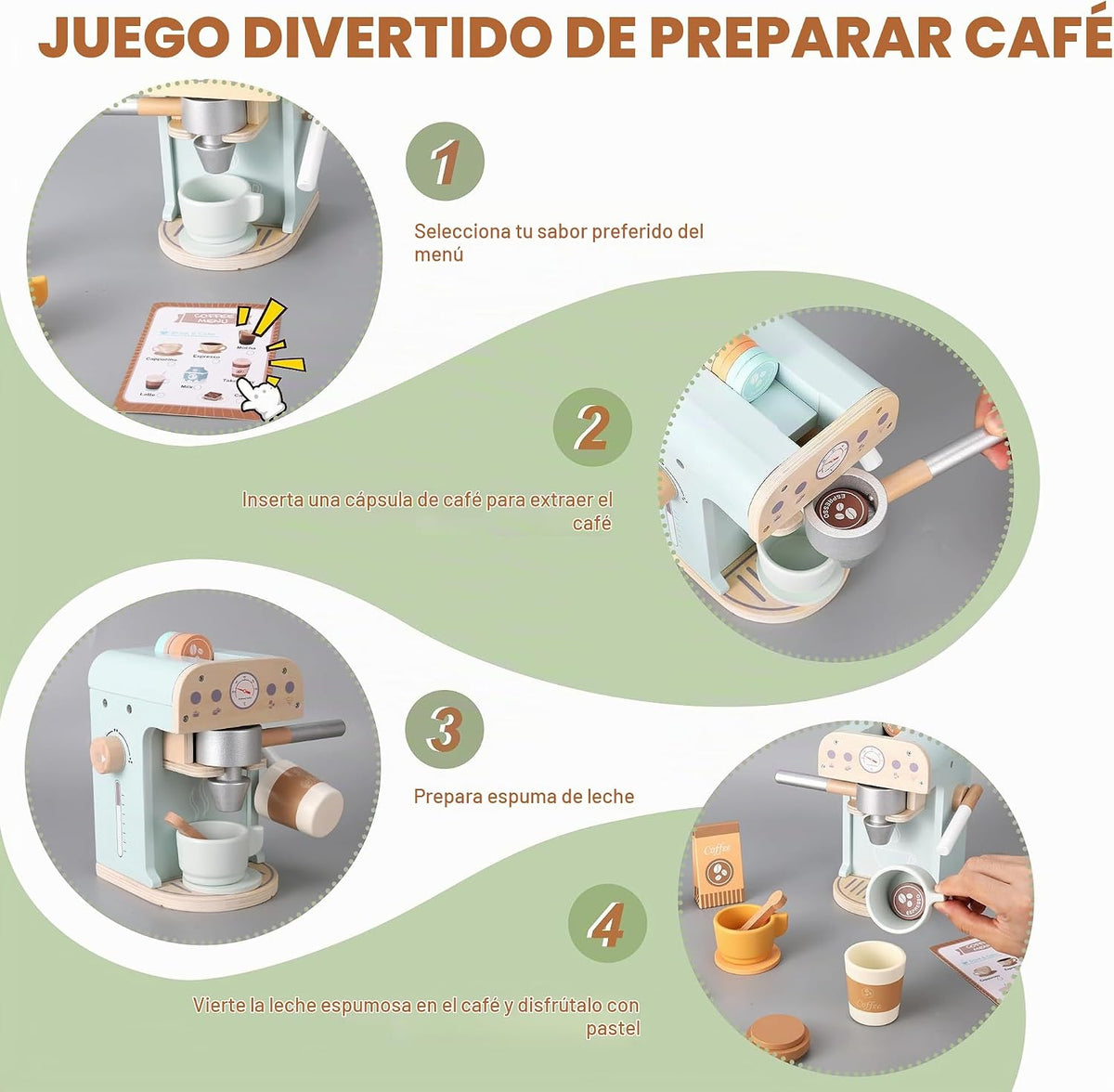 Juguete para cafeteras de madera para niños, electrodomésticos de cocina y accesorios de juguete para niños pequeños, regalo para niñas y niños