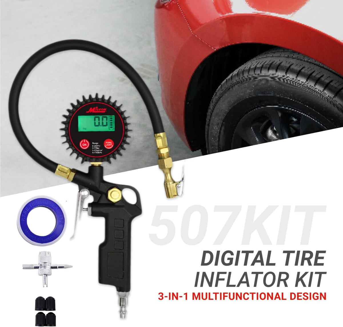 Milton 507KIT Inflador Digital de Neumáticos Accesorios para Automó...