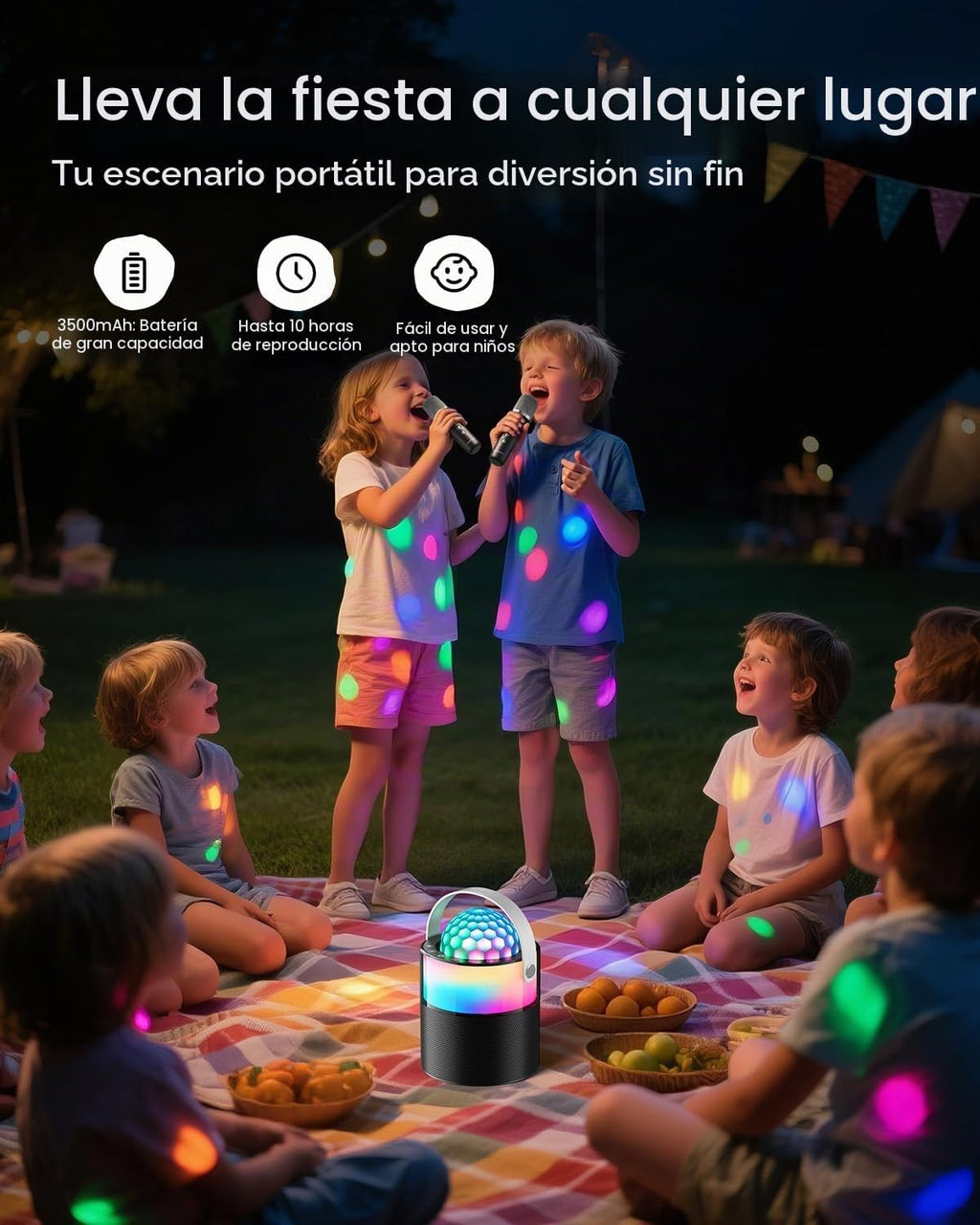 Máquina de karaoke con luces LED de discoteca para adultos y niños, altavoz Bluetooth portátil con 2 micrófonos inalámbricos, regalos de cumpleaños de Pascua para niños, familia