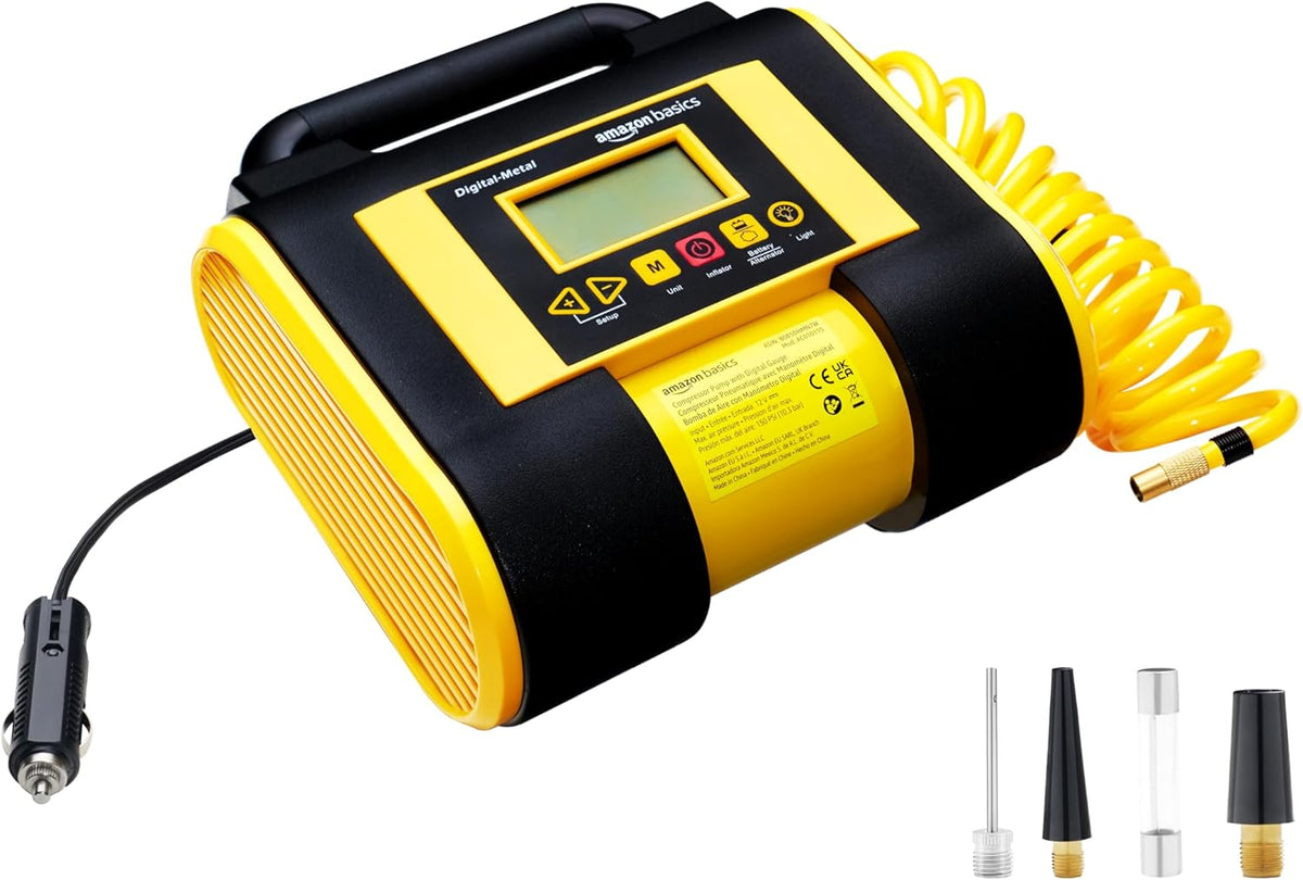 Amazon Basics Inflador portátil de neumáticos de coche con medidor...