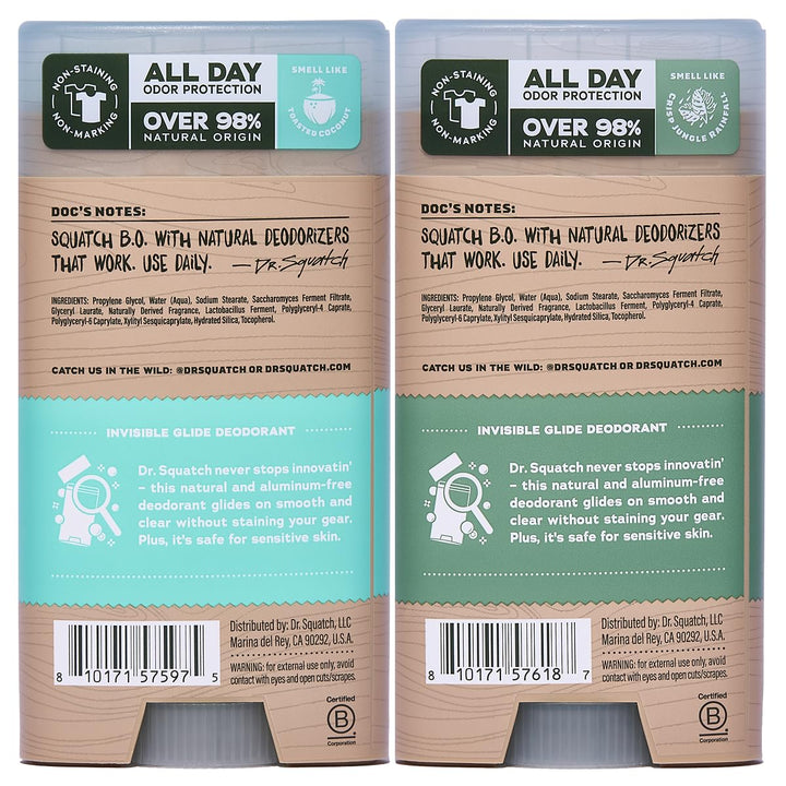 Dr. Squatch Invisible Glide Natural Desodorante para hombre, desliz...