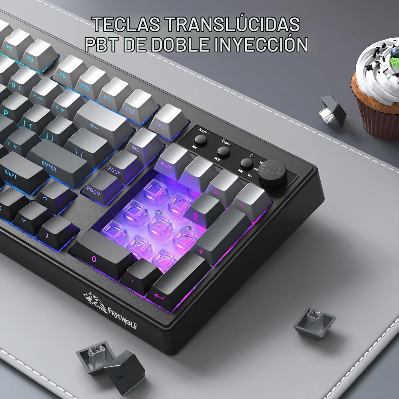 FREEWOLF K100 Teclado inalámbrico silencioso cremoso para juegos de...
