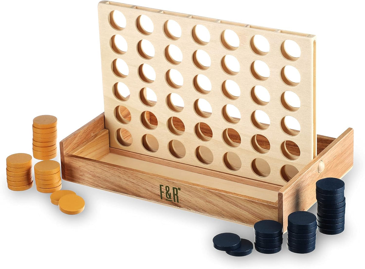 Foster & Rye Four and Win - Juego de mesa clásico, juegos para 2 jugadores, diseño vintage de madera - Juego de mesa de sobremesa