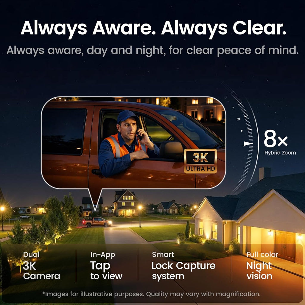 aosu Cámara de seguridad para exteriores T2 Pro 3K Dual Cam, alimentada por