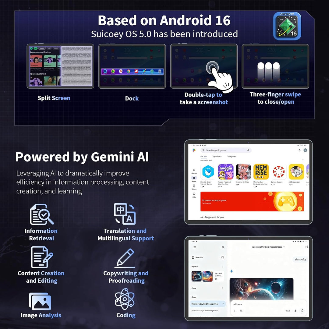 Tableta de 10 pulgadas con teclado, tableta 2026 Gemini AI Android...