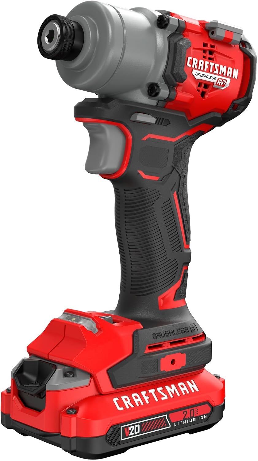 CRAFTSMAN V20 Atornillador de Impacto Inalámbrico Brushless, 1/4, Incluye 2 Baterías y Cargador (CMCF830D2)