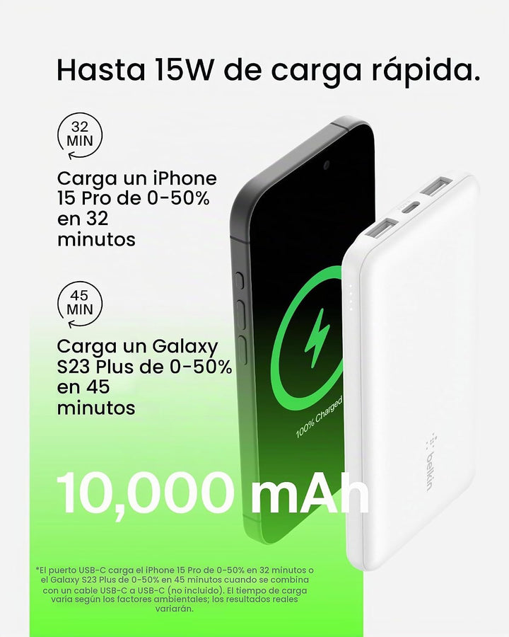 Belkin Cargador Portátil, Banco de Energía USB-C 10000 mAh con 1x P...