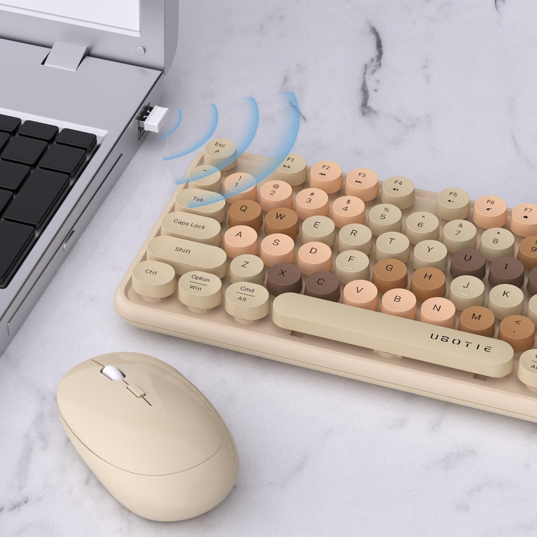 UBOTIE Teclado inalámbrico colorido para computadora y mouse óptico...