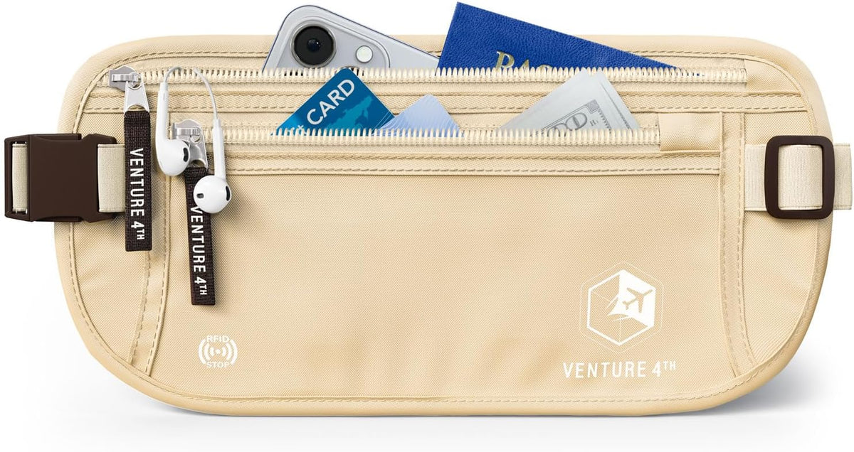 VENTURE 4TH Cinturón de dinero de viaje, RFID bloqueo pasaporte titular - Beige