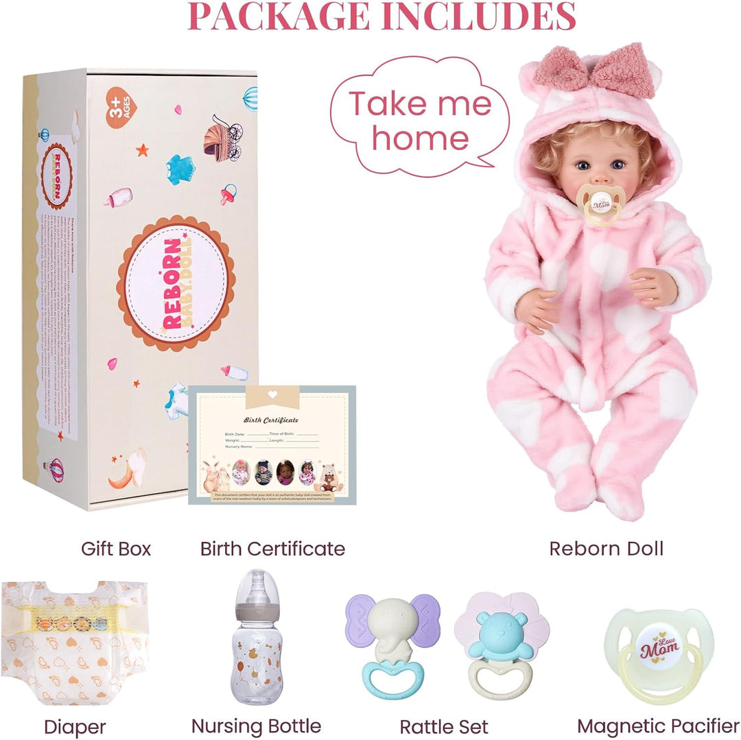 BABESIDE Muñeca Reborn de 17 pulgadas con mono con capucha de conej...