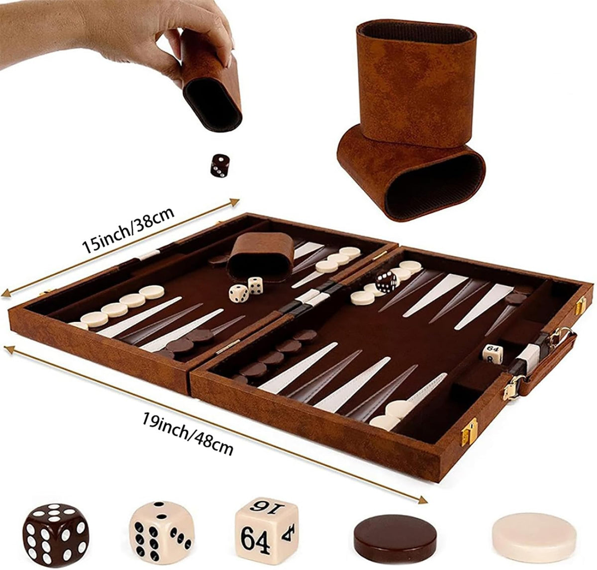 Juego de backgammon portátil de 15 pulgadas con tablero plegable y estuche