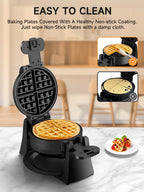 Waffle Maker, Plancha para gofres belga doble de 1400W, volteo de 180°, 8 rebanadas, placas giratorias y antiadherentes, bandeja para goteo removible para fácil limpieza, mangos de toque frío