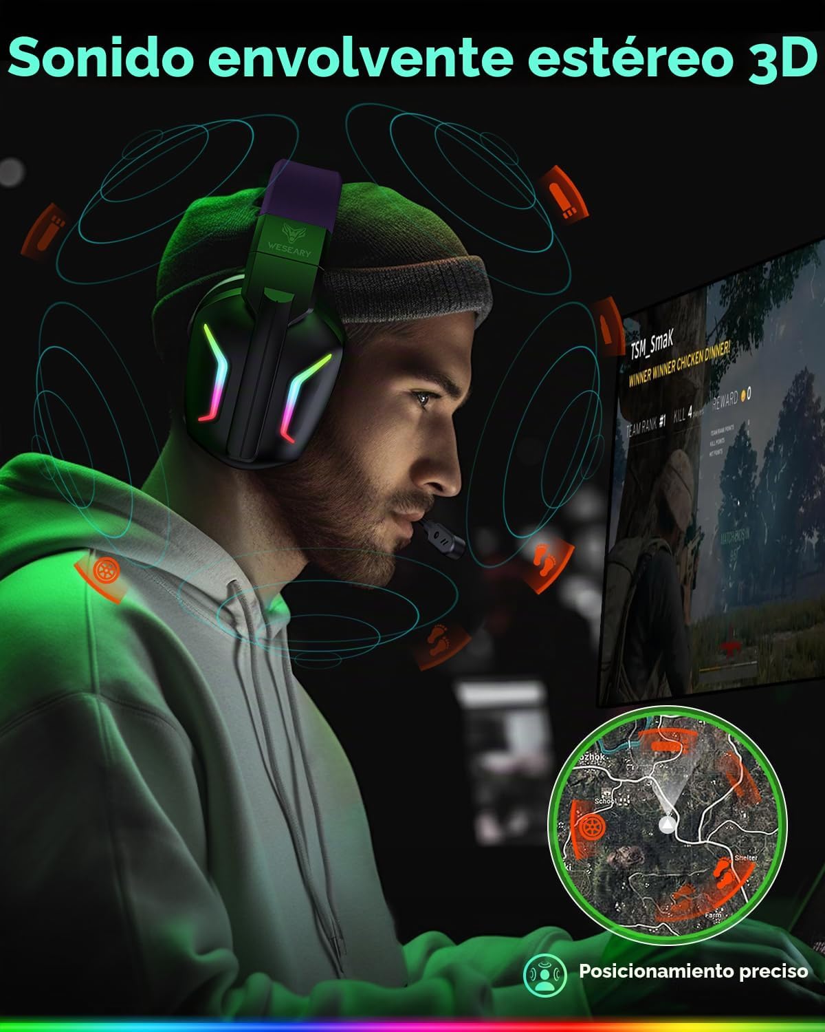 WESEARY Auriculares inalámbricos para juegos para PS5, PS4, PC, Switch y