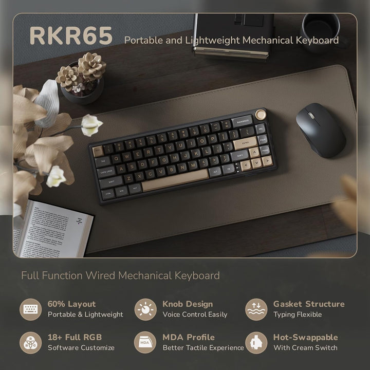 Teclado para juegos RK ROYAL KLUDGE R65 con perilla de volumen, tec...