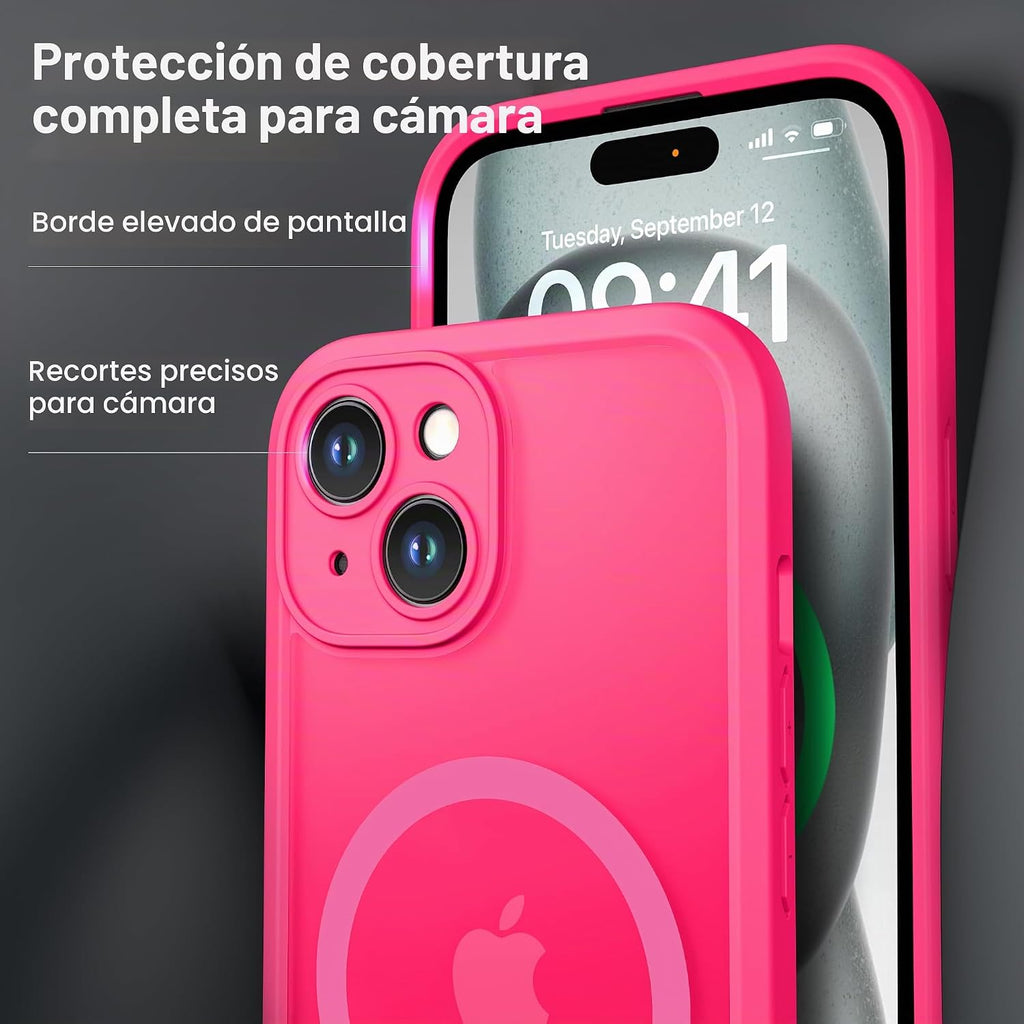 ImpactStrong Protector Magnético Diseñado para Funda iPhone 15 [Protección de Cámara] [Probado contra Caídas de Grado Militar] [Compatible con MagSafe] Funda de Teléfono Delgada Translúcida Mate (6.1