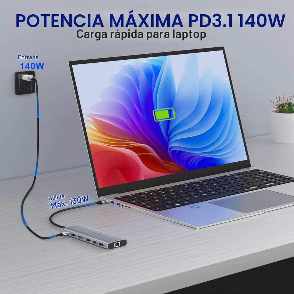 Estación de acoplamiento USB-C 14 en 1, 140 W PD 3.1, pantalla triple