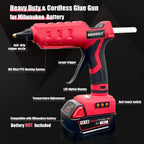 Pistola de pegamento caliente de 100W inalámbrica para batería Milwaukee 18V, pistola de pegamento caliente eléctrica portátil de tamaño completo de alta resistencia con temperatura digital