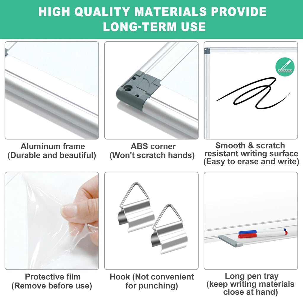 Pizarra blanca magnética de 3 x 2 pies, pizarra blanca grande de borrado en seco de 36 x 24 pulgadas, pizarra blanca de presentación de aluminio con bandeja larga para bolígrafos, 6
