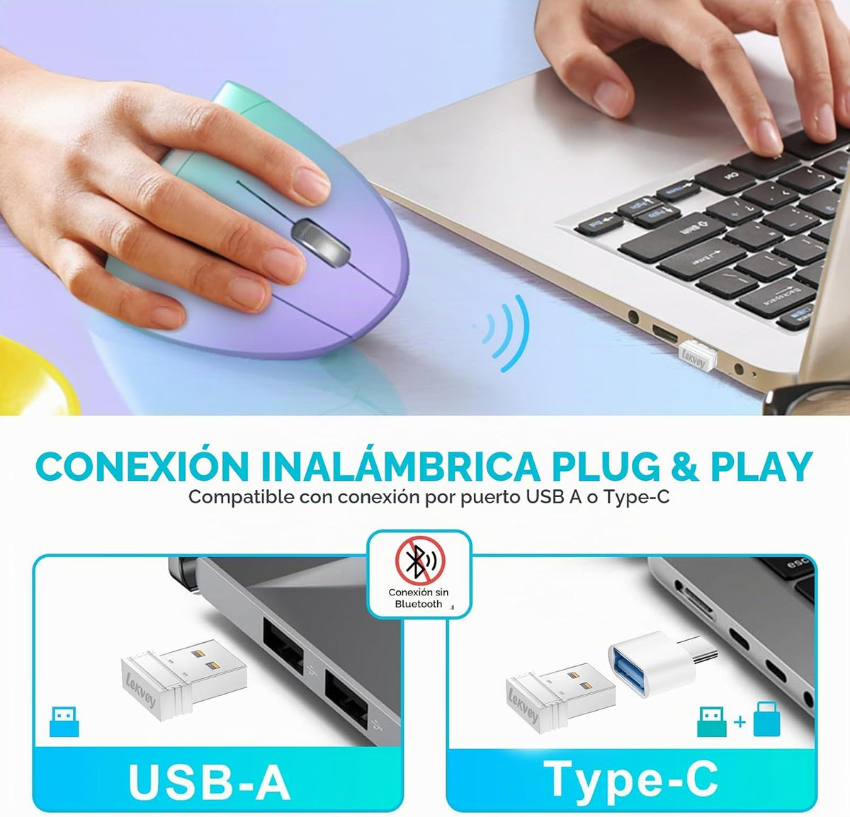 Lekvey Ratón ergonómico, ratón inalámbrico vertical USB-C recargable