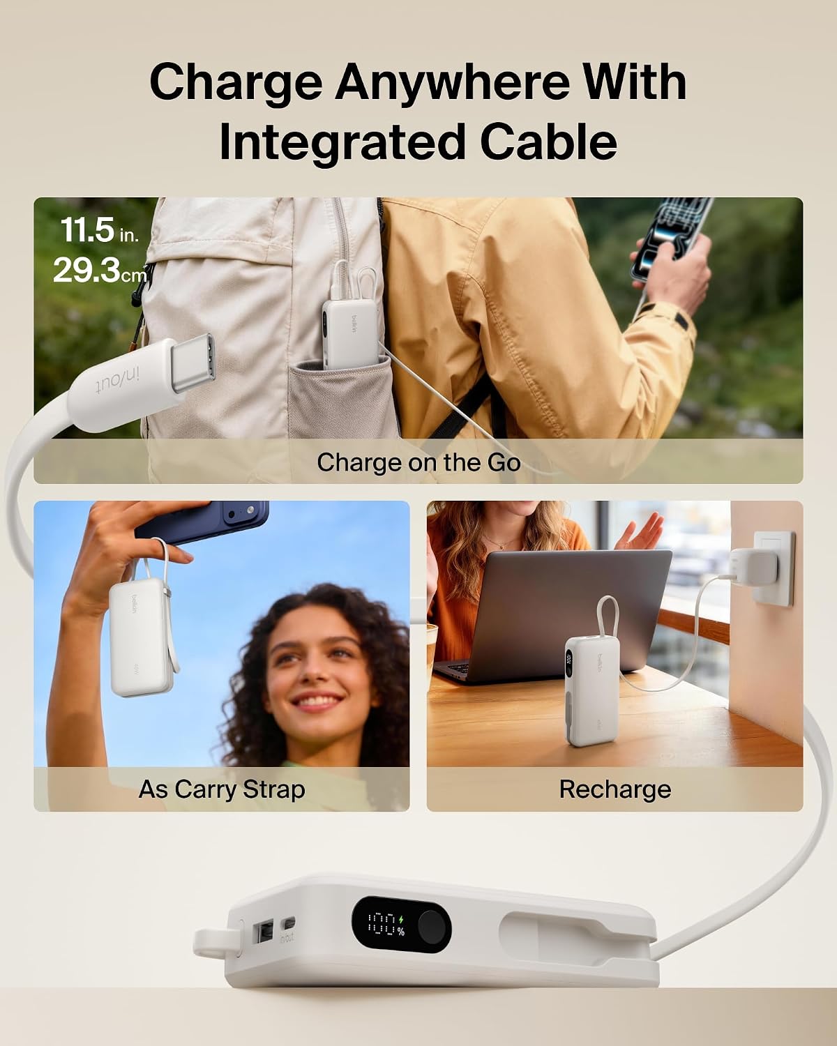 Belkin Banco de energía con cargador portátil de 10000 mAh y 45 W c...