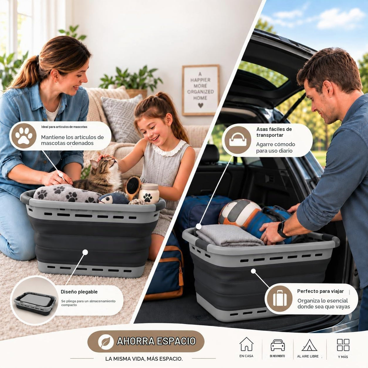 BROOKSTONE, 11 galones – [Nuestra cesta más grande de toda] Cesta de lavandería plegable de 24 pulgadas, asas de agarre antideslizantes cómodas, diseño minimalista que ahorra espacio, cesta