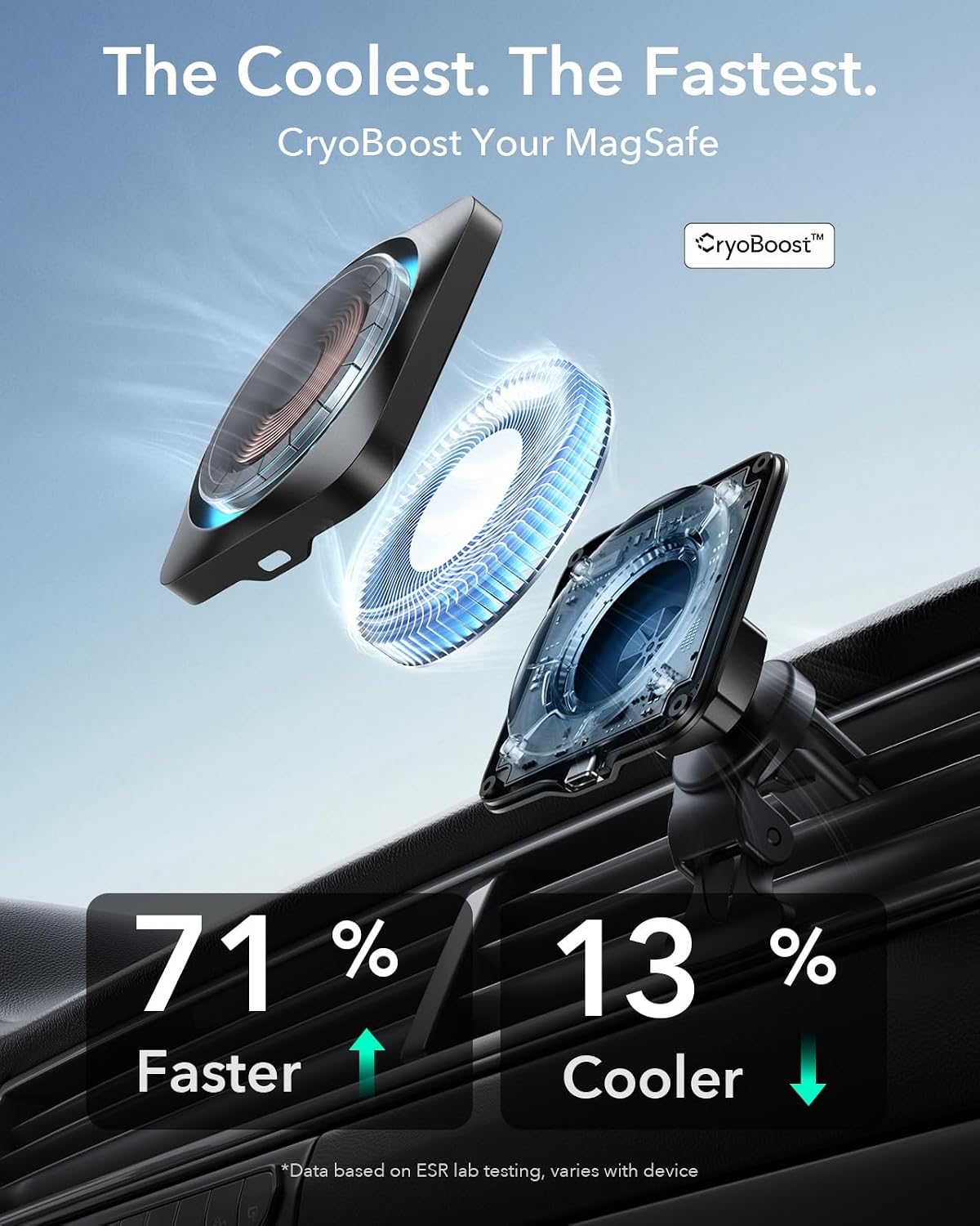 ESR para cargador MagSafe de montaje de coche de 15 W con CryoBoost para