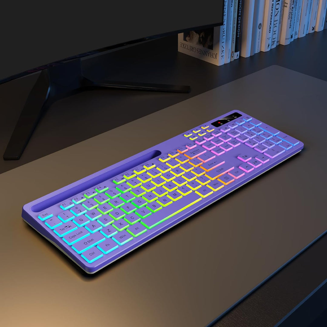 Soueto Teclado inalámbrico con retroiluminación RGB de 7 colores, t...