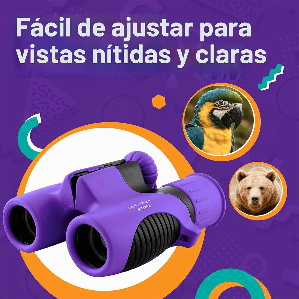 Think Peak - Binoculares morados, juguete científico para niños de 3 a 12 años, aventura real y compacta al aire libre y educativa STEM explorador de senderismo para observación de aves, camping, regalo de cumpleaños para niños