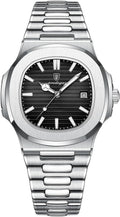 Poedagar Reloj de pulsera de moda para hombre, correa de acero inoxidable, reloj de cuarzo para hombre, impermeable, luminoso, fecha, cuadrado, relojes para hombre