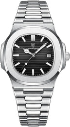 Poedagar Reloj de pulsera de moda para hombre, correa de acero inoxidable, reloj de cuarzo para hombre, impermeable, luminoso, fecha, cuadrado, relojes para hombre