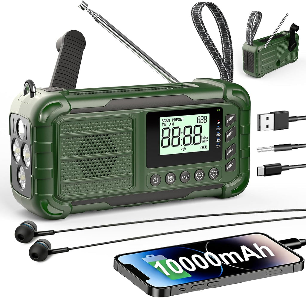 Radio meteorológico de emergencia NOAA, 10000mAh, radio solar con manivela y AM/FM