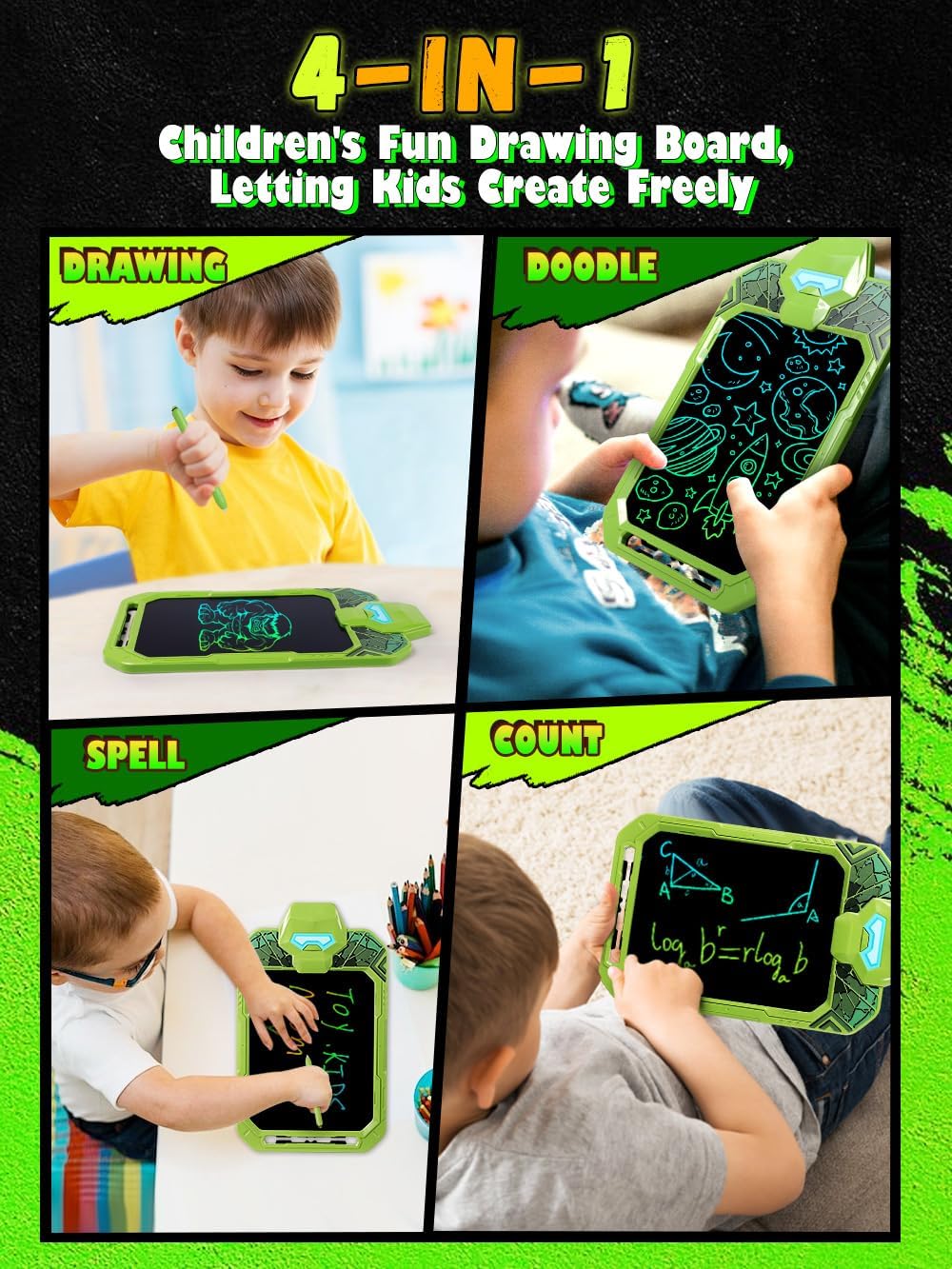 Fullware - Tableta de escritura LCD para niños de 10 pulgadas, verd...