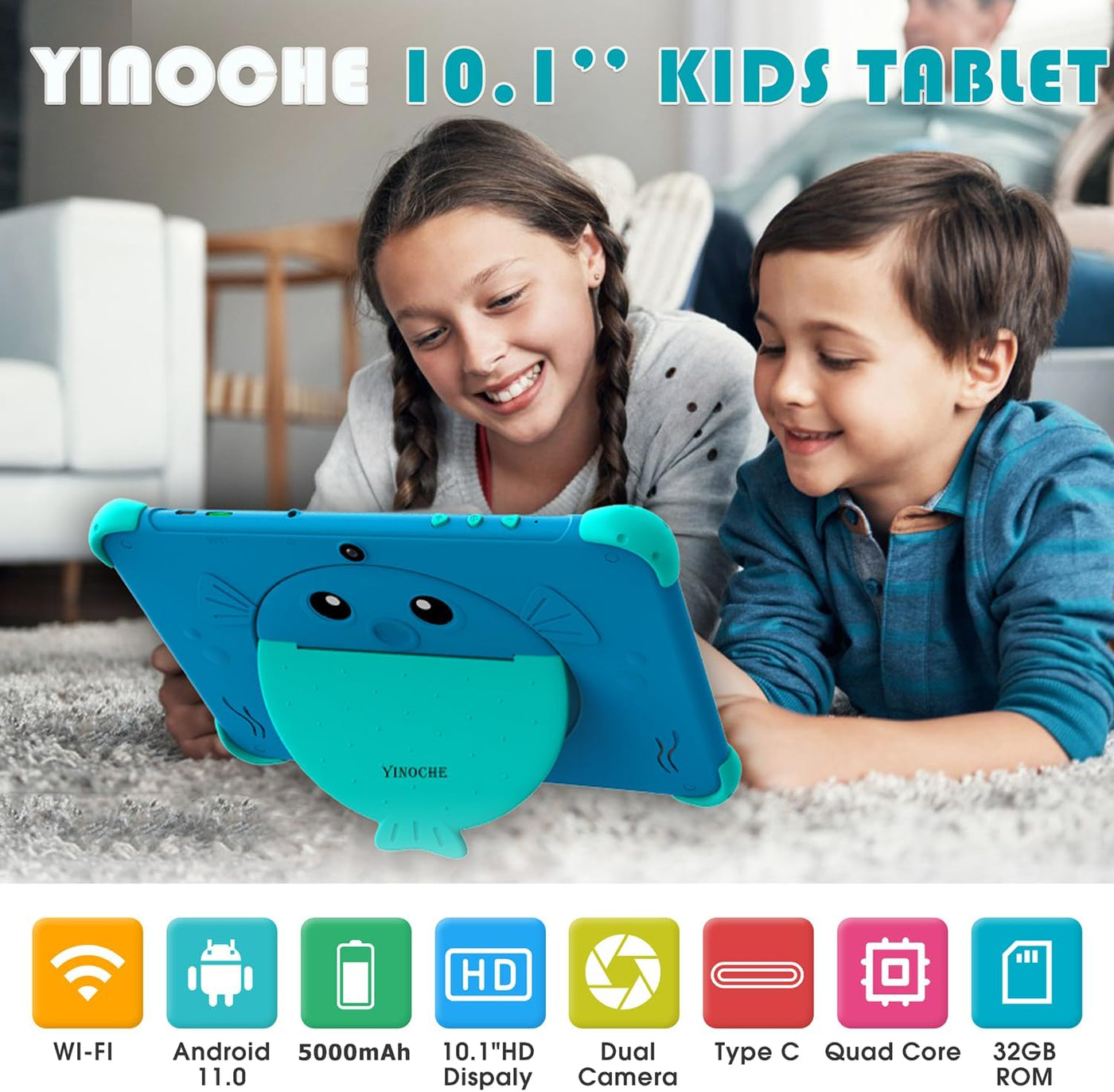 YINOCHE Tableta infantil de 10 pulgadas para niños de 3 a 12 años,...