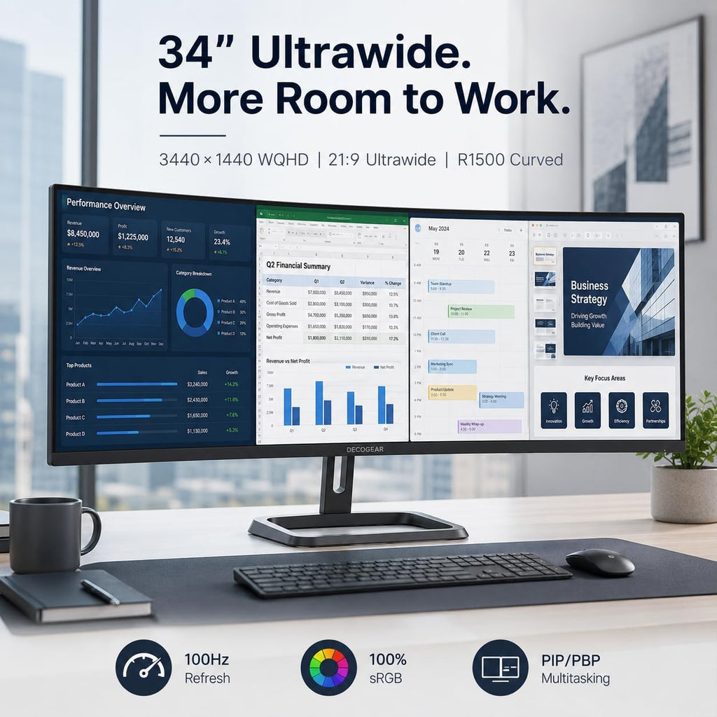 Deco Gear - Monitor WQHD de 34 pulgadas curvo Super UltraWide 3440...