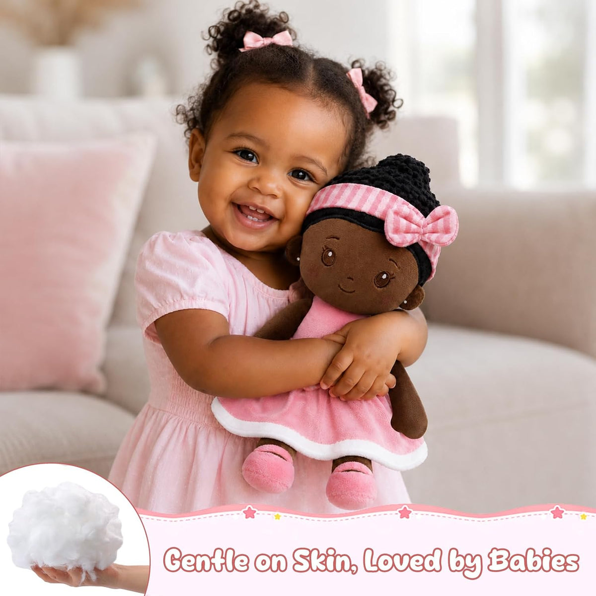 SQEQE Muñeca de bebé negra suave, muñecas de trapo de felpa de 11 pulgadas para regalo de cumpleaños de niña de 1 año, muñecas multiculturales para bebés afroamericanos, juguetes para bebés, niños