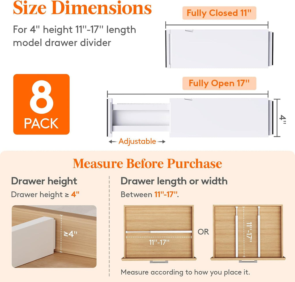 Lifewit Divisor de cajones de 4 pulgadas de alto, organizador de cajones