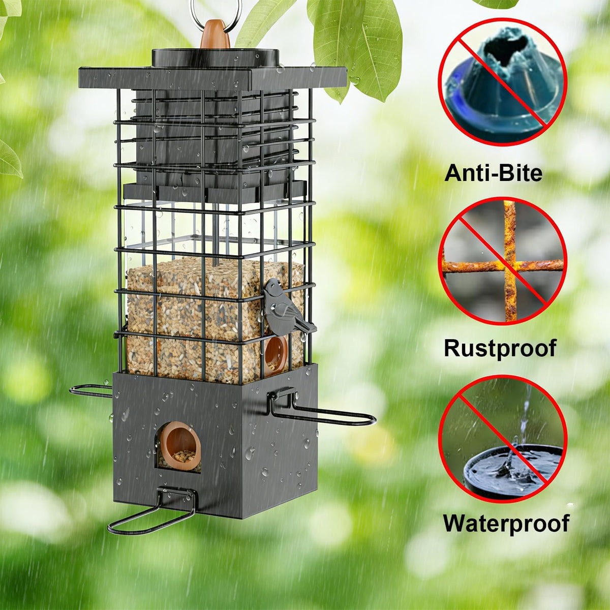 Comedero de metal para pájaros a prueba de ardillas, capacidad de 2.5