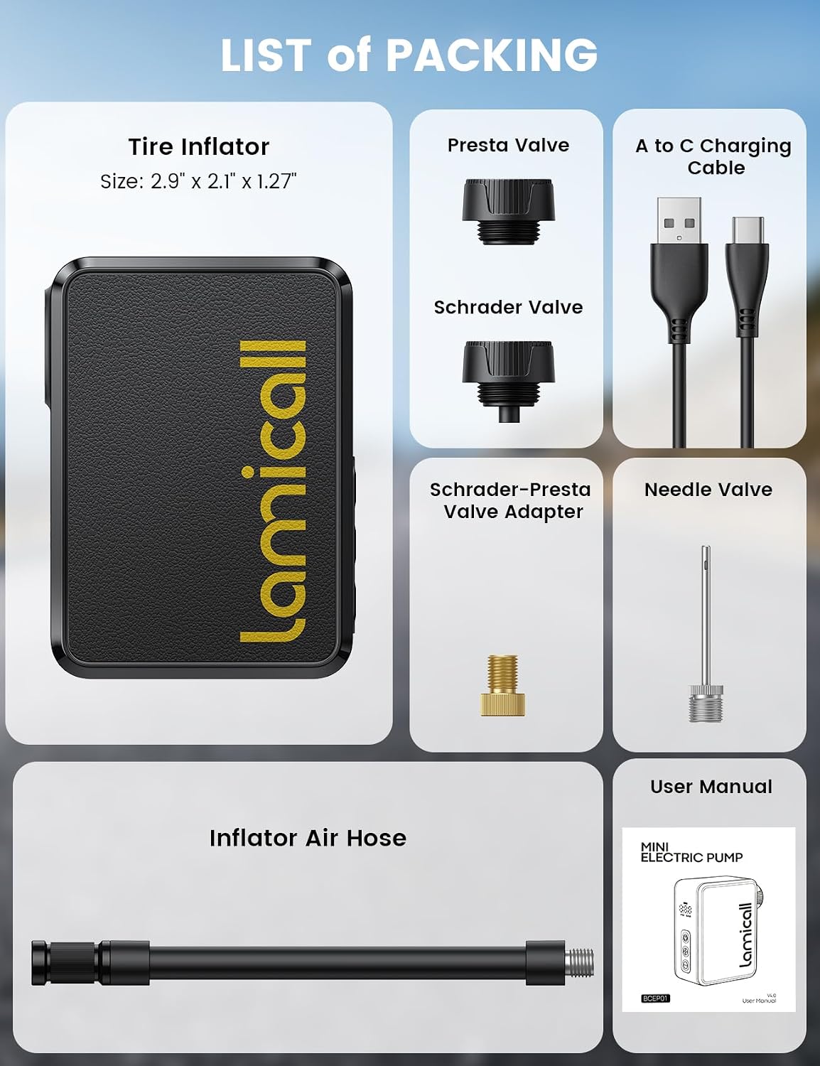 Inflador de neumáticos con bomba de bicicleta ultra mini - Lamicall...