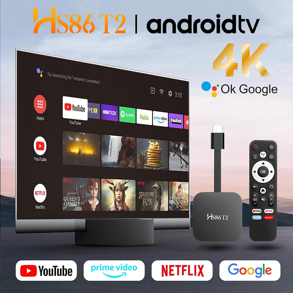 Android 14.0 TV Stick HS86 T2 4K 2GB RAM 16GB ROM Dual Wi-Fi BT5.4