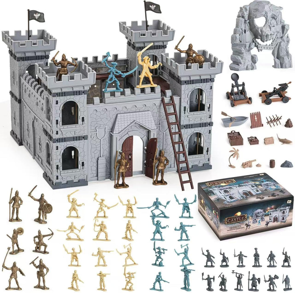 310 piezas/set Juego de figuras de acción de caballeros de castillo piratas medievales con castillo, soldado de juguete, catapulta, ballesta de asedio, cofre del tesoro (juego de castillo con