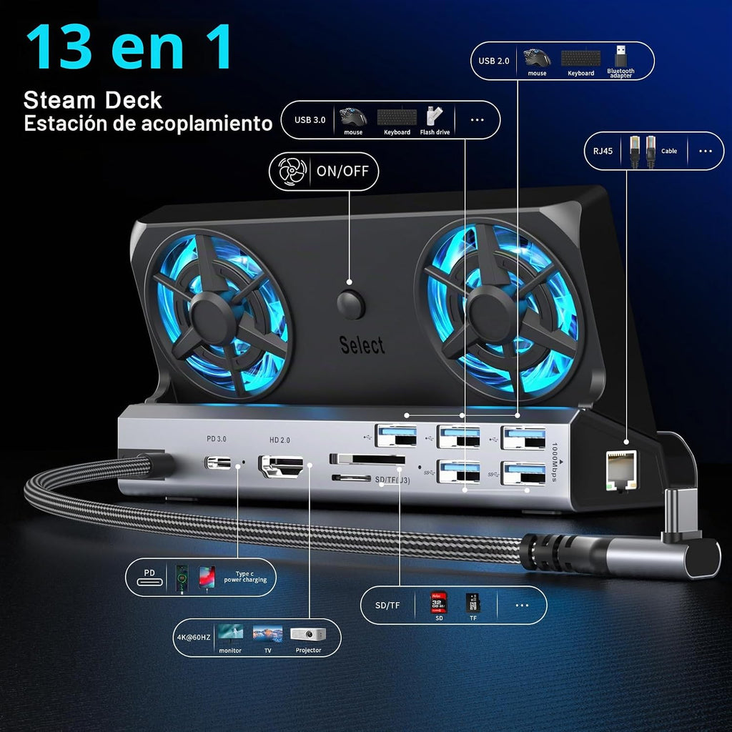 YCE 13 en 1 Base de vapor para Switch/ROG Ally/Legion Go