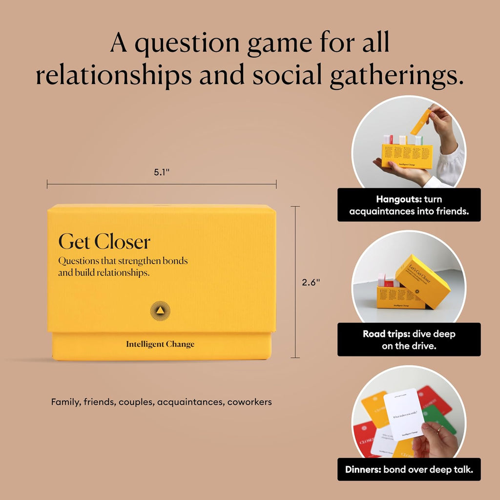 Intelligent Change Juego de cartas Get Closer Social Bonding, iniciadores de conversación con preguntas y actividades divertidas, juegos de conversación para adultos, juego rompehielos con 100