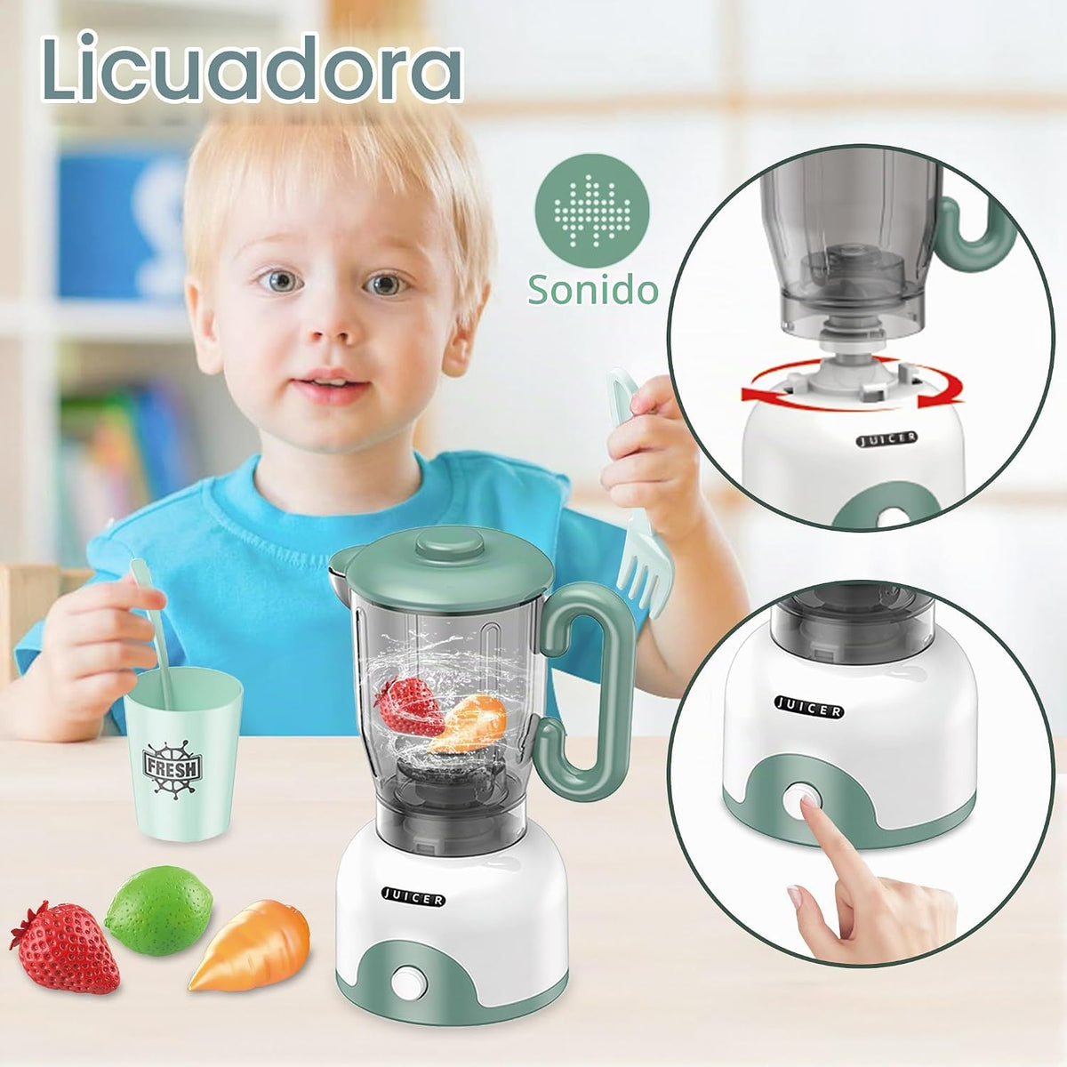 Accesorios para Cocina de Jugar para Niños, Juego de Electrodomésticos de Cocina de Fantasía con Cafetera, Tostadora, Licuadora, Batidora, Juguetes de Cocina con Luz y Sonido, Sets de Cocina para Niños de 3 4 5 6 años