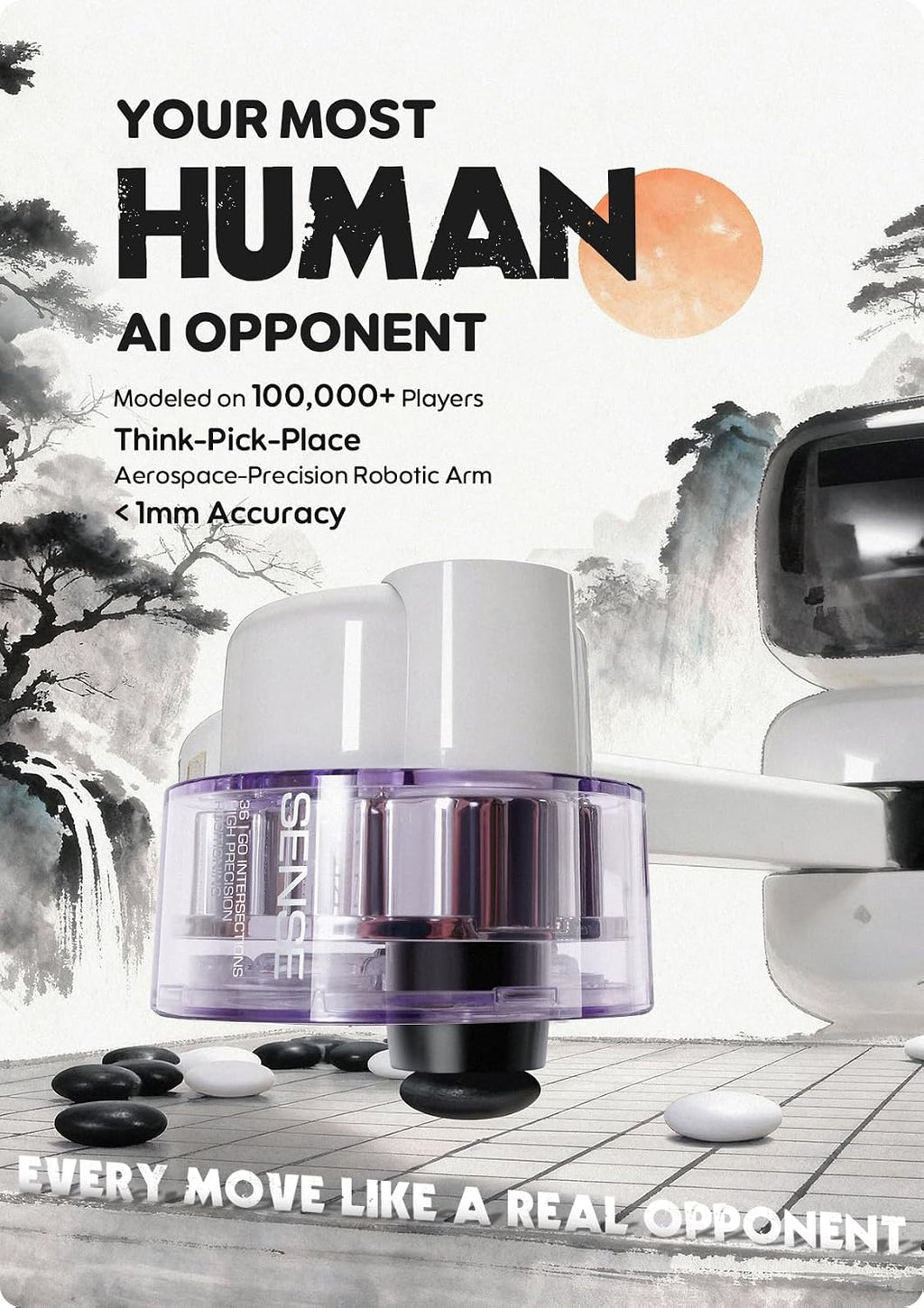 Sense Robot Go Profesional – Tablero inteligente de Go AI con brazo robótico, AI de 23 niveles para todos los niveles de habilidad, duelo Apex, revisión de juego en tiempo real, actualizaciones Wi-Fi