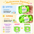 4 juguetes esponjosos de Halloween, cubo de burbujas para apretar, bola antiestrés con gato que brilla en la oscuridad en el interior, juguetes sensoriales de levantamiento lento para niños
