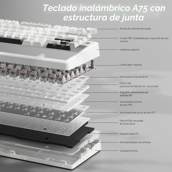 SOLAKAKA Teclado mecánico inalámbrico A75 75%, teclado para juegos...