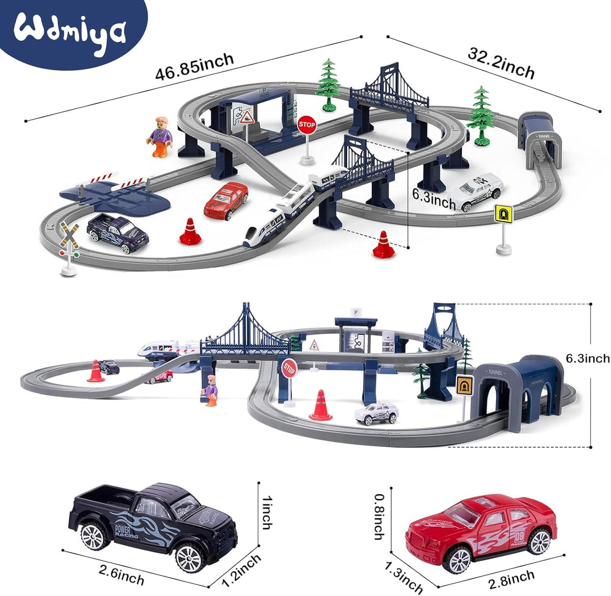 Juegos de trenes para niños 4-7, 104 piezas Trenes a pilas con pistas